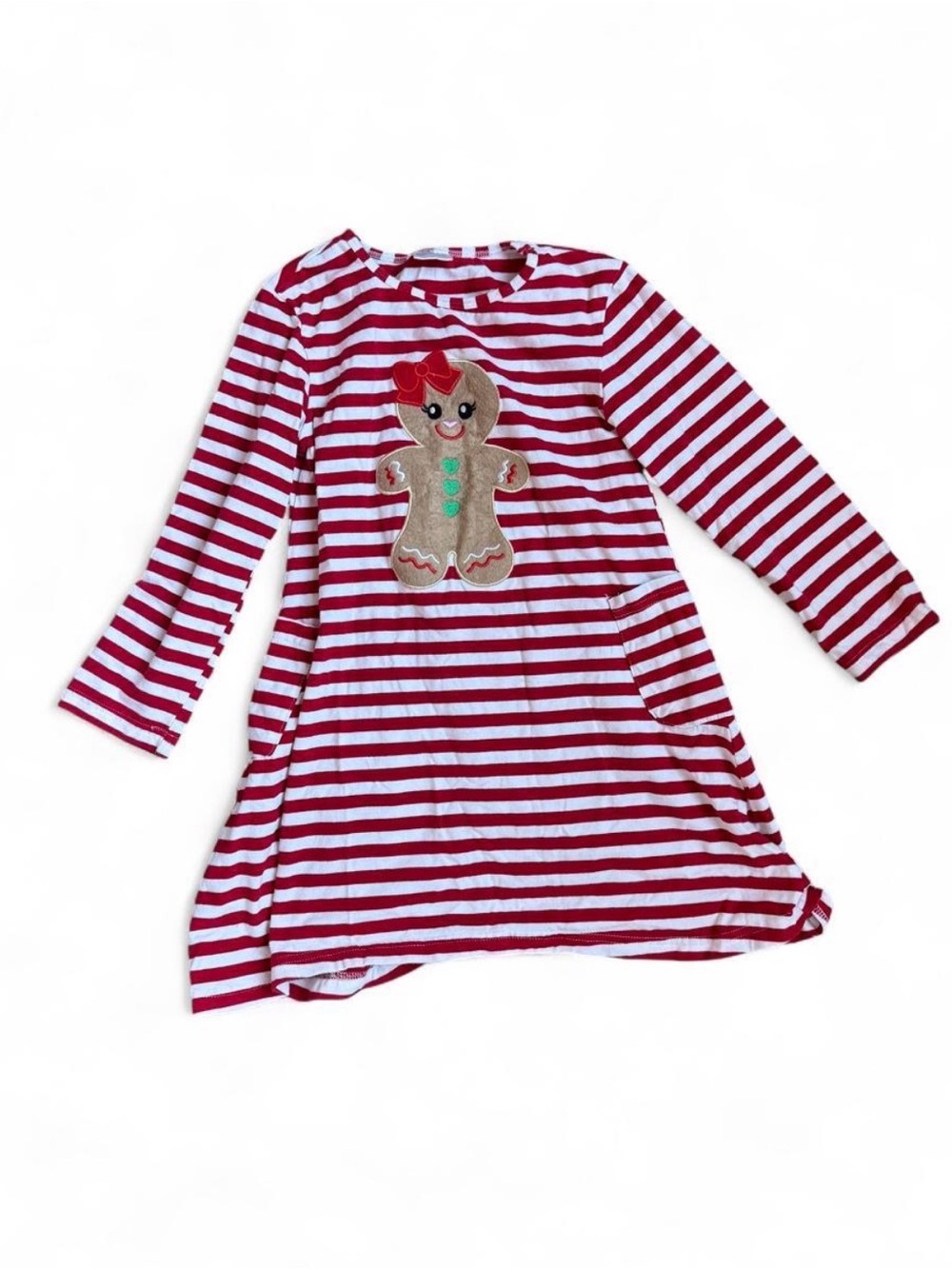Girls Red and White Striped Gingerbread dress